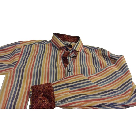 Max Lauren by Brio Striped Button Down Shirt Size L 16.5/17 Cotton Blend - Picture 4 of 5